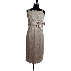 R&M Richards PLUS 14W EMPIRE Stretch Lace Satin Cocktail Party Dress Champagne